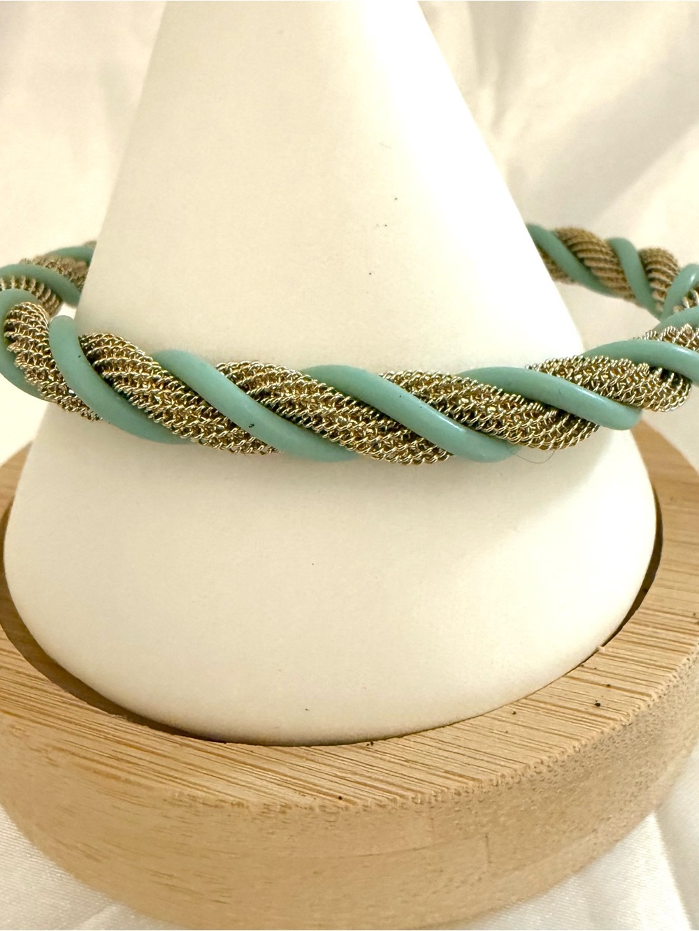 Gold Tone Mesh Rope Cuff Bracelet Turquoise Blue Twist Open Bangle Chic